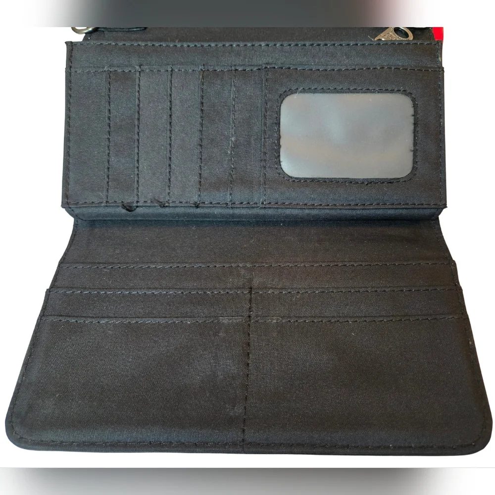 American Bling Western Black Faux Leather Wallet Turquoise Concho‎ Embellishment